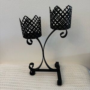 Mid Century RETRO Cutout Metal  Double Candle Holder Vintage